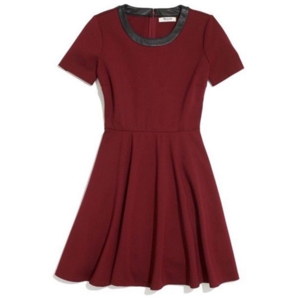 Madewell Leather Trim Fit & Flare Ponte Dress
